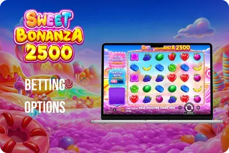 Sweet Bonanza 2500 betting options panel showing stake range and ante bet settings